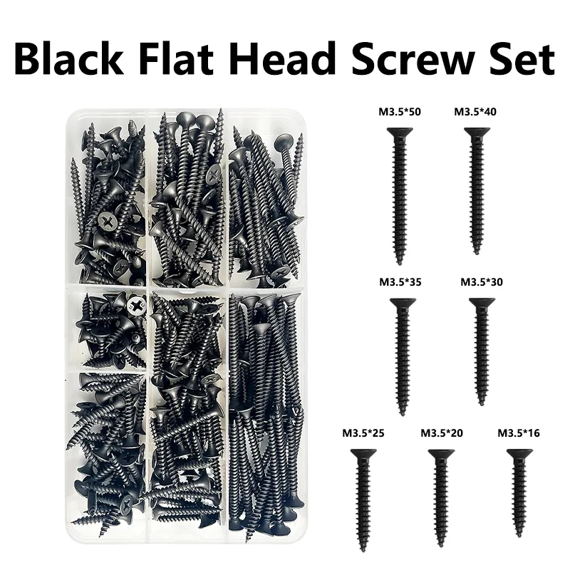 

220pcs/Box M3.5 Flat Head Screw Cross Countersunk Head Self Tapping Wood Screws Hardened Tip Drywall Screw Nail