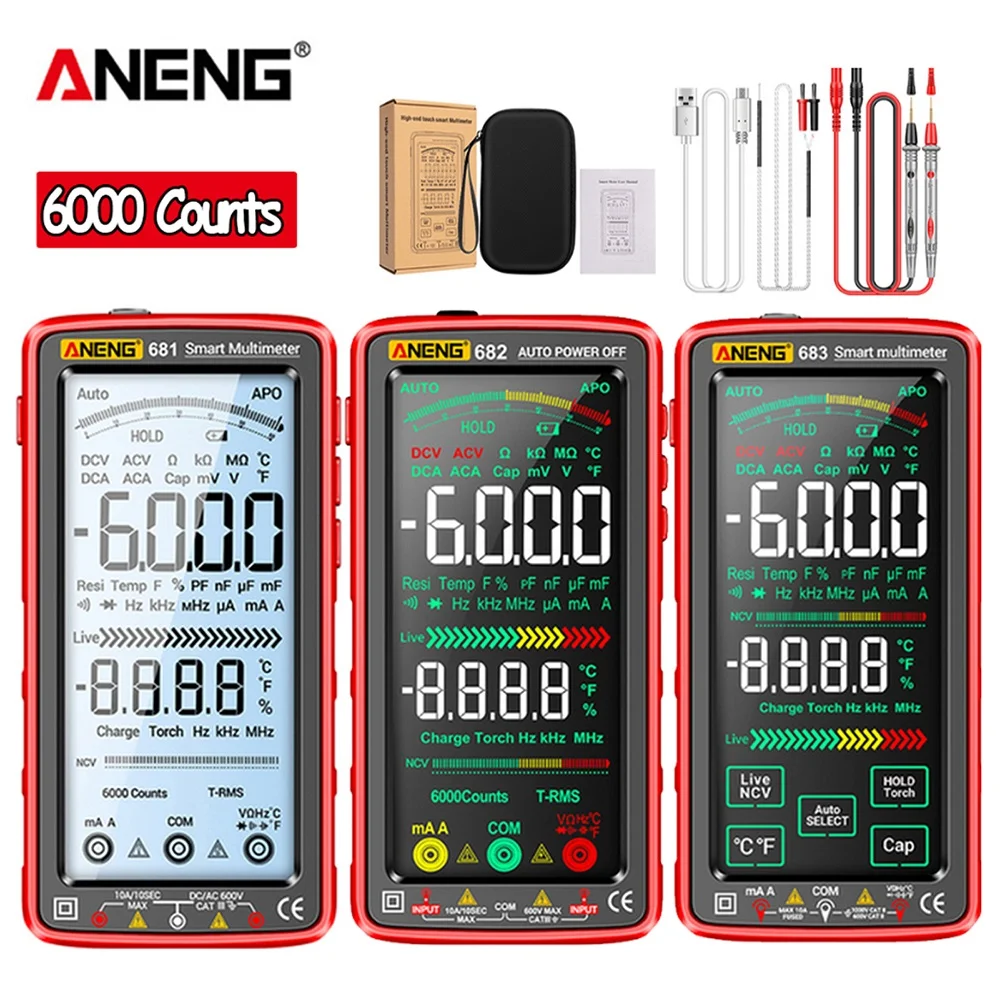 ANENG 681 682 683 Smart Digital Multimeter 6000 Counts NCV Tester Meter 5-inch LCD Backlit Flashlight Anti-burn Rechargeable