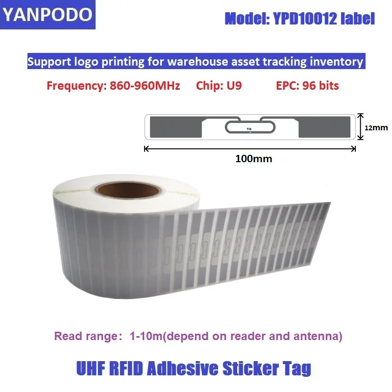 Ярлыки YANPODO UHF RFID 860-960, идентификация на расстоянии 1-10 м, считывание чипов, самые дешевые этикетки U9, считыватель 6C для управления складами