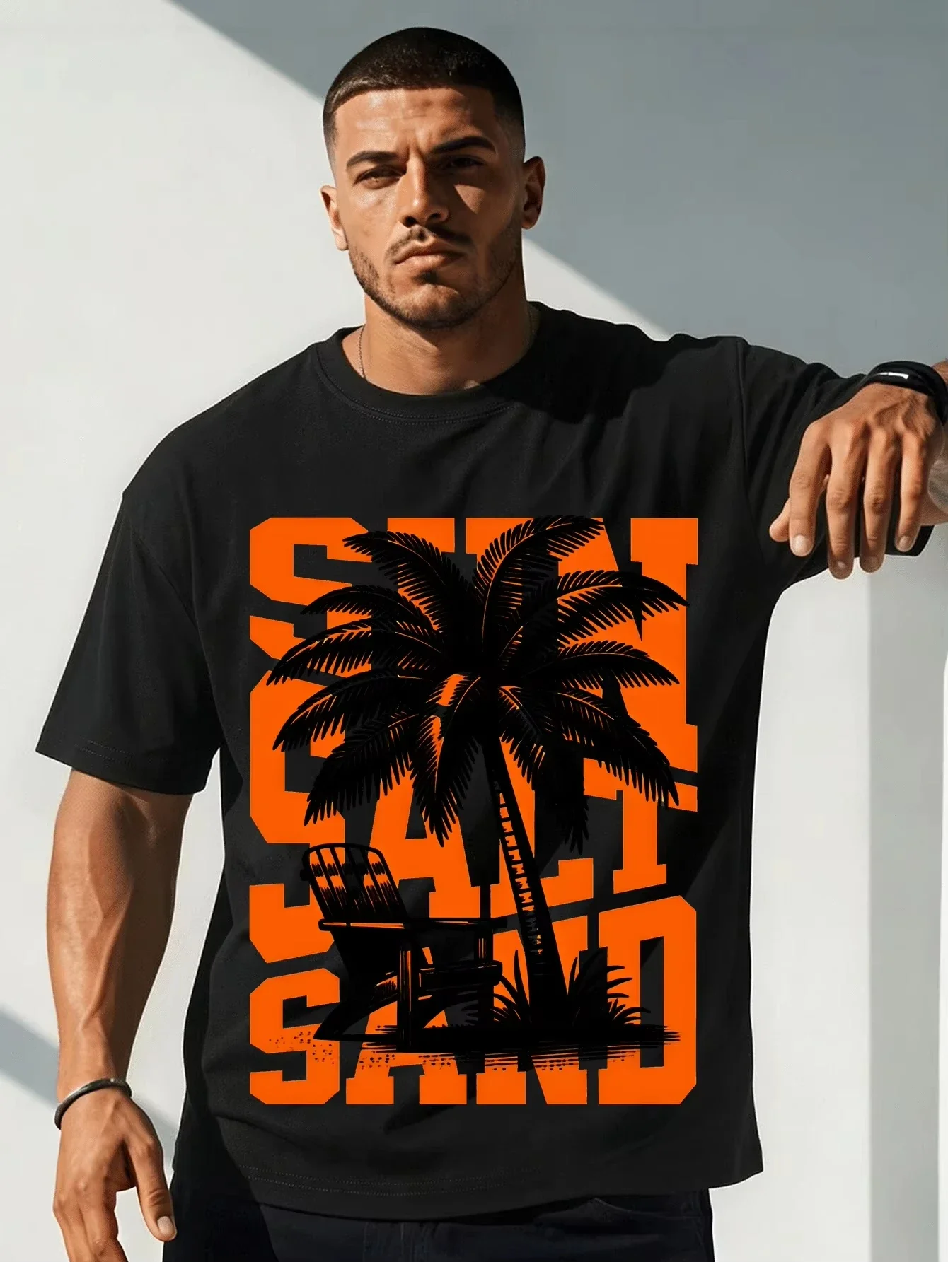 Coconut Trees By The Seaside And Sunset Printed Man Hip Hop All-Match Top Casual Short Sleeve O-Neck Unisex Loose T-Shirt