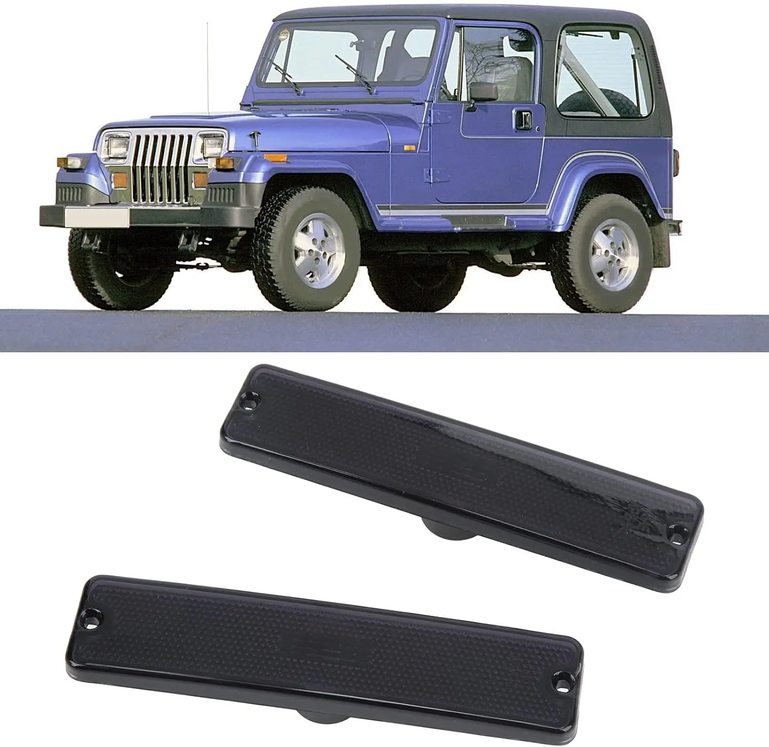 

2 Pc Black Lens Front Fender Side Marker Reflector For Jeep Wrangler Yj 87-95 Premium Parts