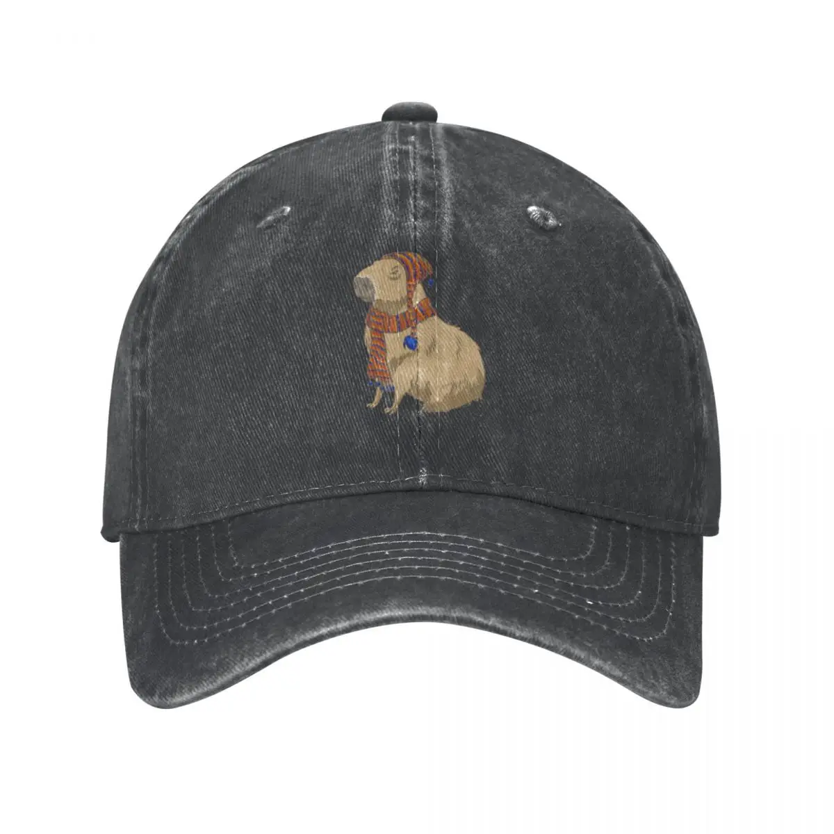 Anime-style Capybara Just Sitting There with Hat and Scarf Cowboy Hat Fashion Beach Rugby Trucker Hats For Men Women's