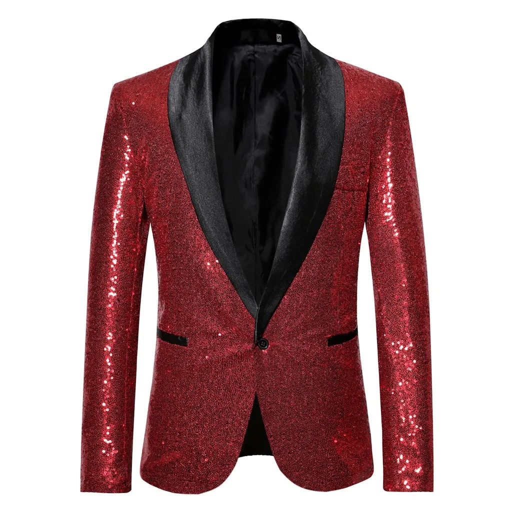 

Mens Shiny Sequin Suit Blazer Lapel Long Sleeve One Button Suit Coat Slim Fit Evening Party Wedding Groomsman Blazers For Man