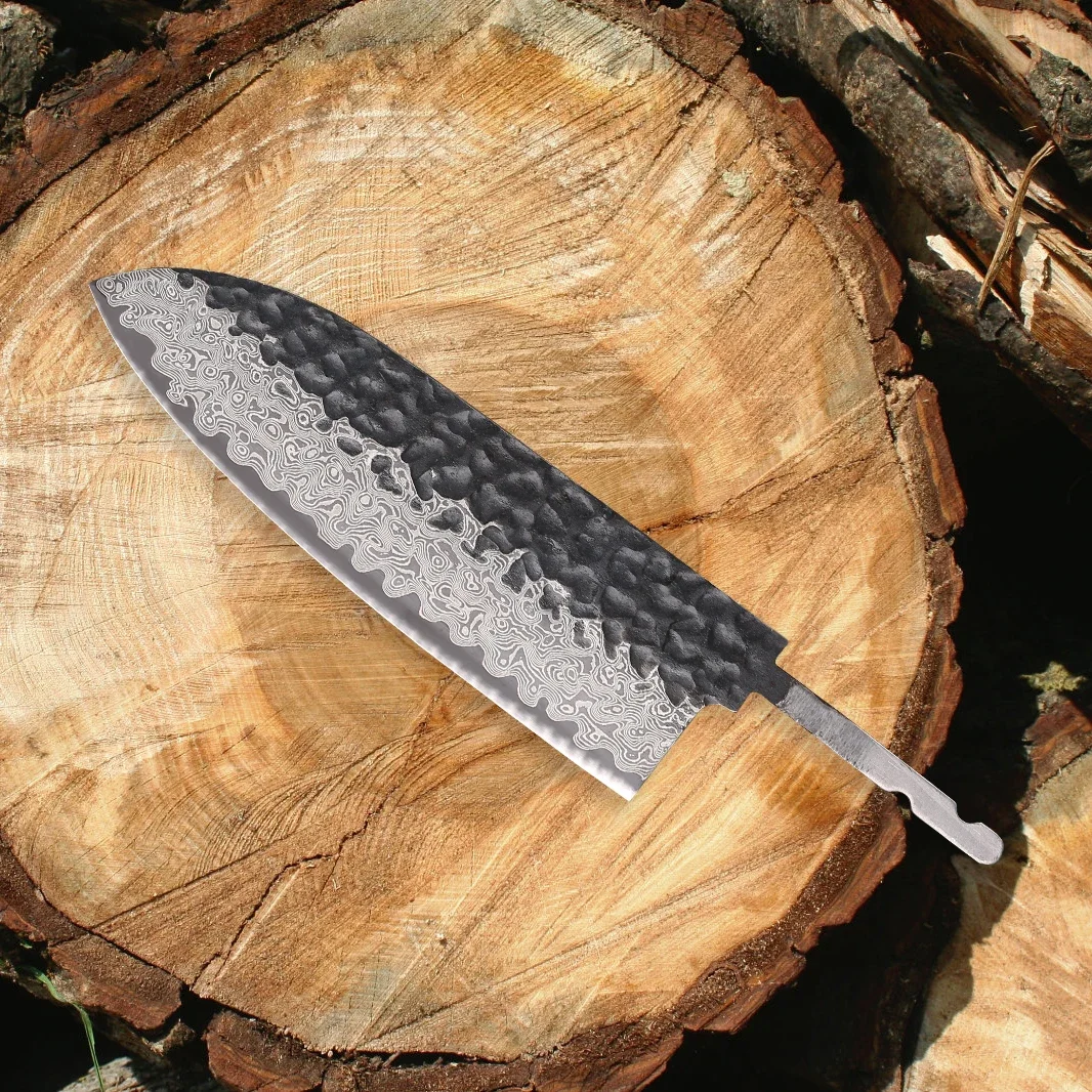 Hand Forged Damascus Steel Blank Blade, Small Santoku Knife, Heat-treated Sharp Edge Blade Billet, Handmade Knife Making Supply