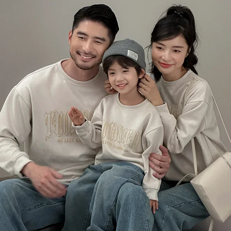 Family Matching Sweatshirt Parent-child Fashionable Clothes Korean Father Mother and Son Daughter Children Same Long Sleeve Tops