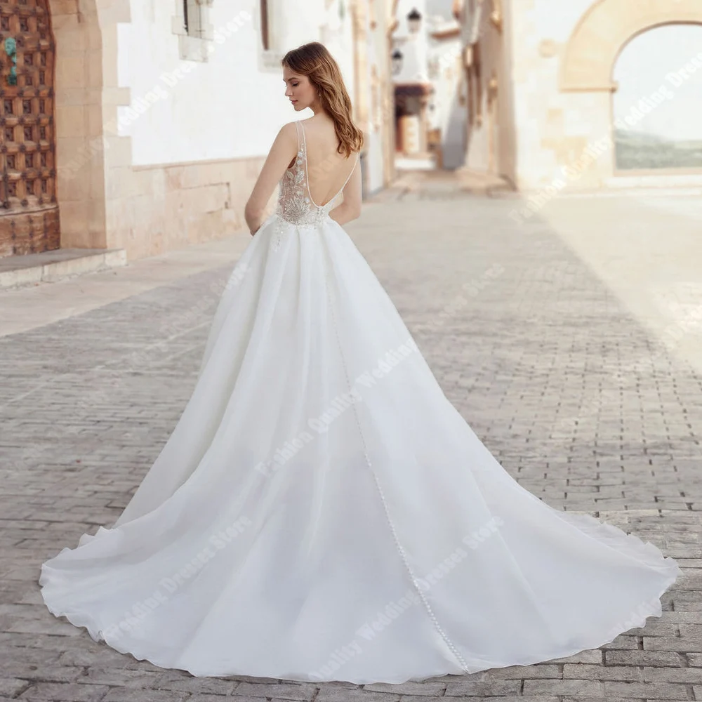 Vestidos De novia De corte en A para mujer, Vestidos De novia sin mangas con cuello en V Sexy brillante, Vestidos De novia De princesa, Vestidos De banquete De Graduación