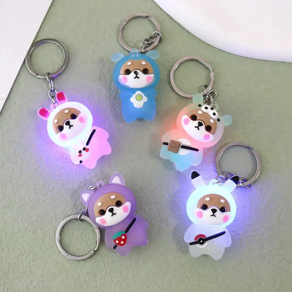 

Cartoon Boy Girl Shoulder Bag Bear Pendant Shiba Inu Flashing Light Keychain Doll Pendant Key Rings Keychain