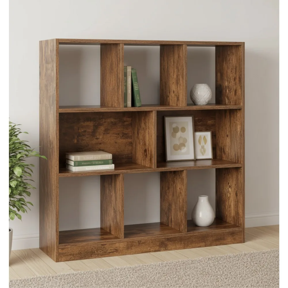

Multifunctional 8-Tier Bookshelf, Freestanding Storage Unit with Open Compartments, Rustic Brown for Living Room Office