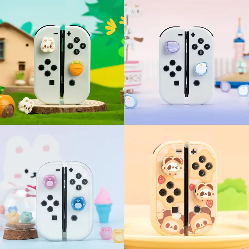 Super Cute rabbit Silicone Soft Thumb Stick Grip Cap Protective Cover For Switch Oled NS Lite Joy-con Controller Thumbstick Case