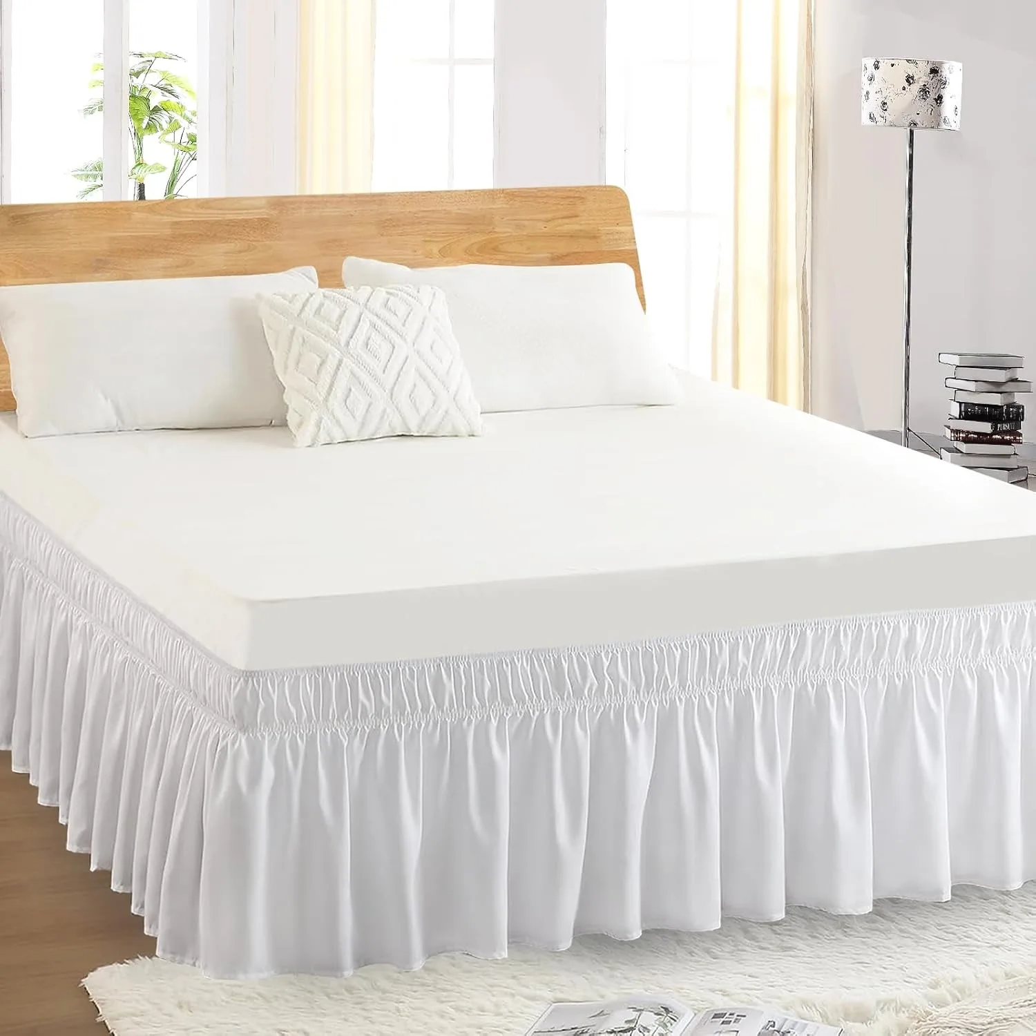 Bed Skirt Elastic Wrap Around Wrinkle Fade & Shrink Resistant Bed Skirt Bed Skirts for Adjustable Bed Easy Fit Dust Ruffle