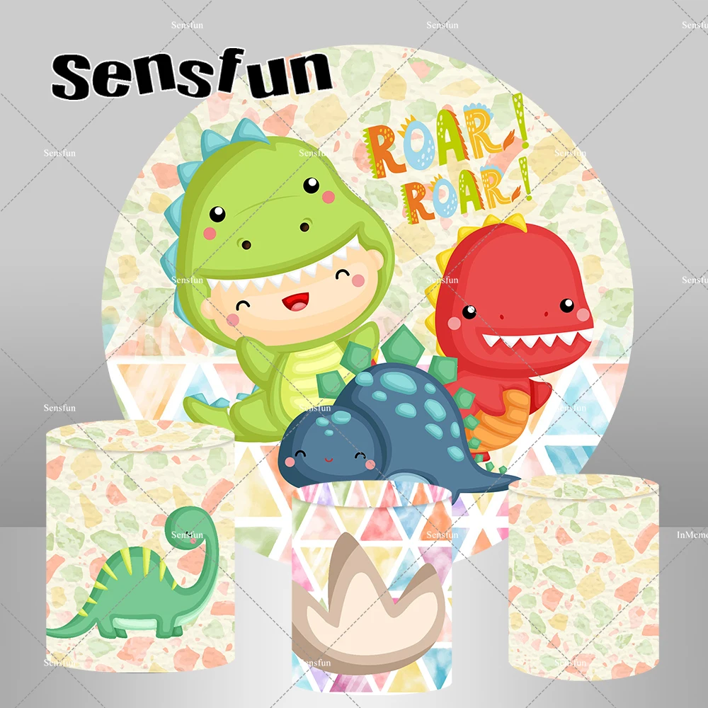 Dinosaurus bayi bulat latar belakang untuk anak baru lahir bayi Shower pesta ulang tahun pertama Dekorasi silinder penutup elastis
