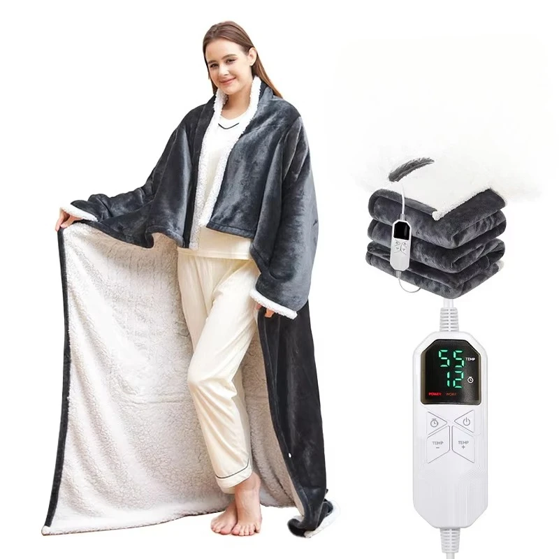 

127x177CM Wearable Heated Blanket Sleeves Design Flannel Machine Washable 5 Voltage Options For Home Office Comfort​​