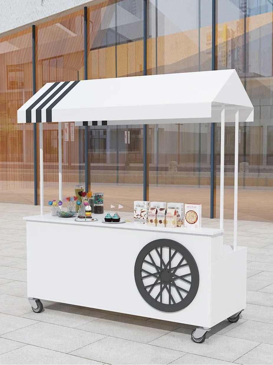 Stall Food Carts Display Racks Standard Size for Business Use White Non-Adjustable No Assembly Required