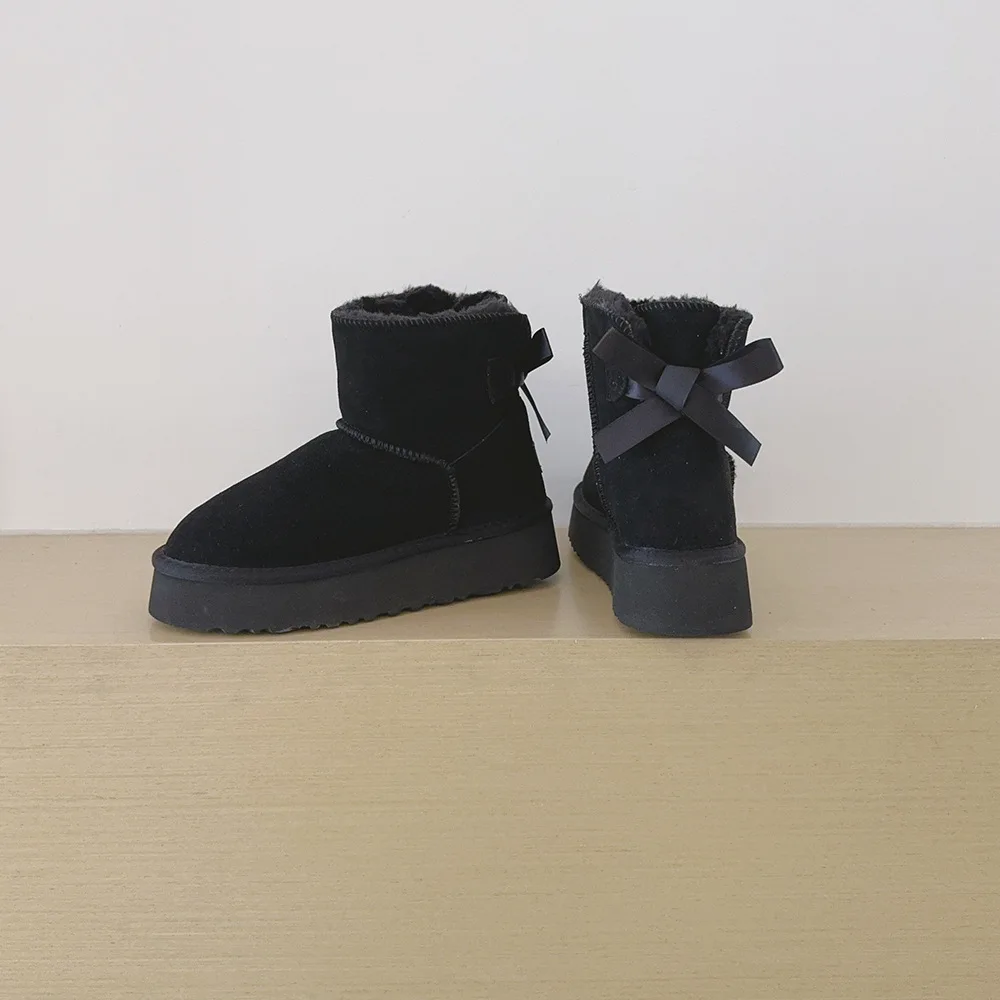 2026 Plateau-Schneestiefel für Damen in Übergrößen, mit dickem Fleece, dicken Baumwollschuhen und Banddekorationen, Damen-Baumwollstiefel – Detail 8