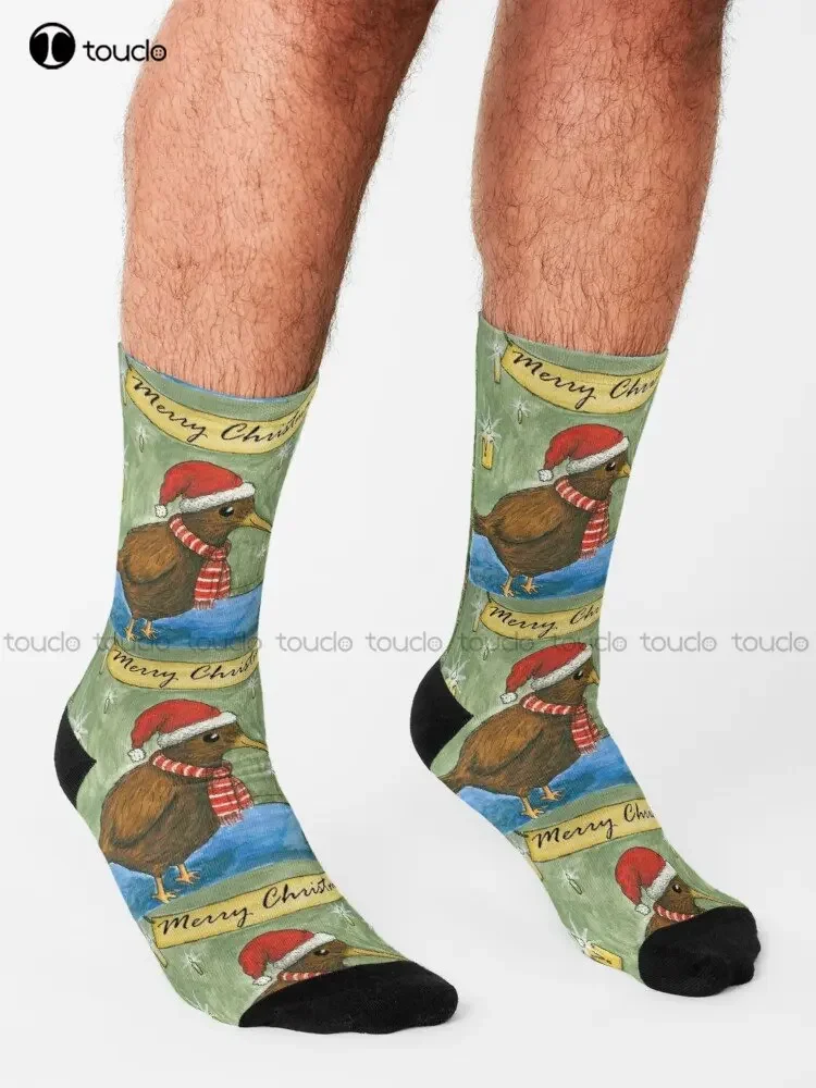 Kiwi Christmas Scene Socks Soccer Socks Girls High Quality Cute Elegant Lovely Kawaii Cartoon Sweet Cotton Sock Custom Gift Art