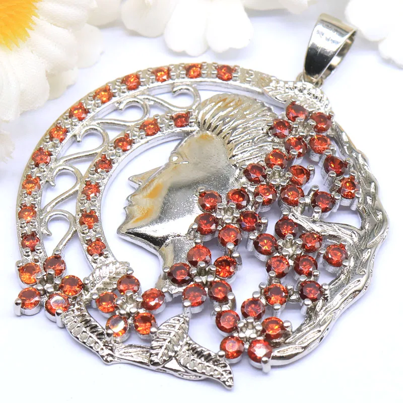 Buy 5 Get 1 Free 51x39mm Fancy Flowers Fairy Orange Spessartine Garnet Black Sapphire Tanzanite Turqauoise Women Silver Pendant