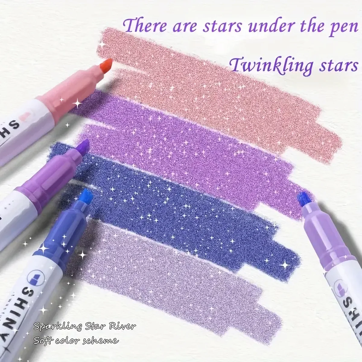 12PCS Glitter Highlighter Pens – Shiny, Fluorescent & Colored, Smooth Writing, Ideal for Stationery, School & Art Crafts
