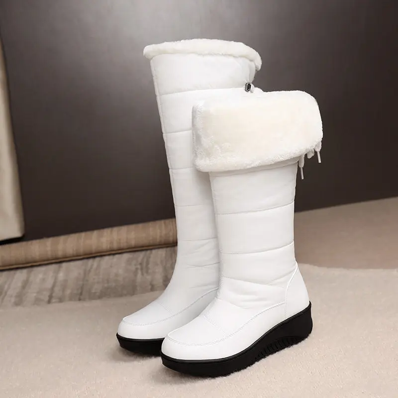 ORCHA LISA stivali da neve invernali leggeri tacco spesso pizzo caldo Casual stivaletti giornalieri Plus Size 43 44 scarpe impermeabili al ginocchio