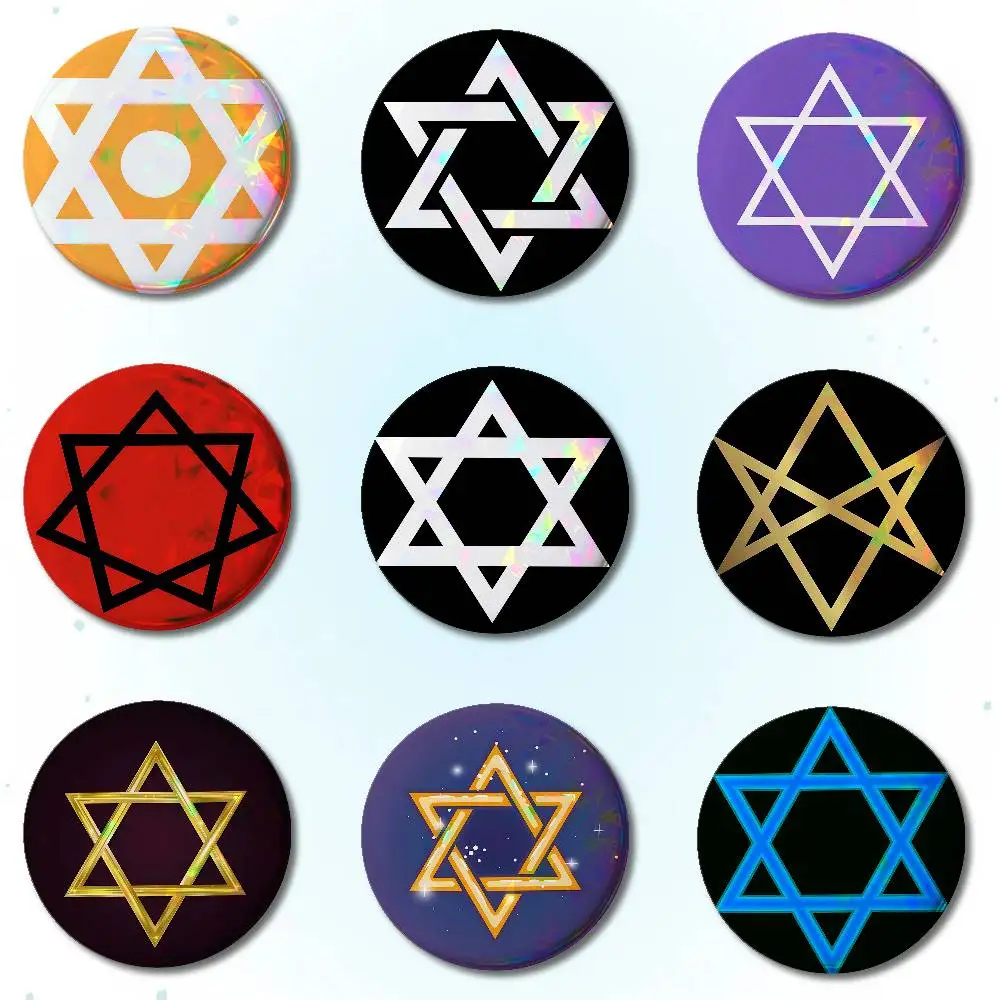 Six Pointed Star Badges Round Brooch Cute Cartoon Idol Cosplay Badges DIY Backpack Clothing Jewelry Pins
