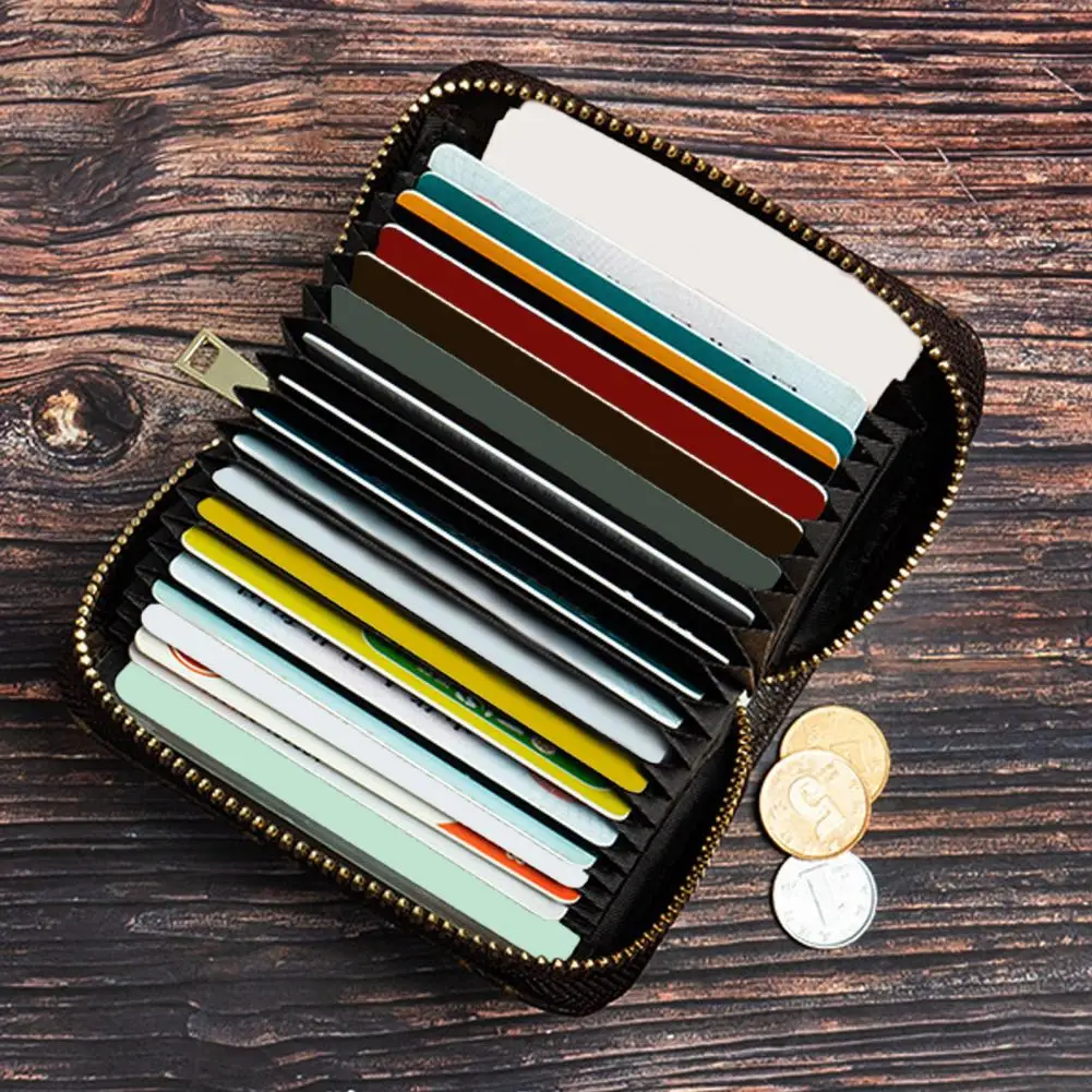 Solid Color Travel Card Organizer Large Capacity Men's Faux Leather Wallet Zipper Multi Pockets Credit Card Organization Purse