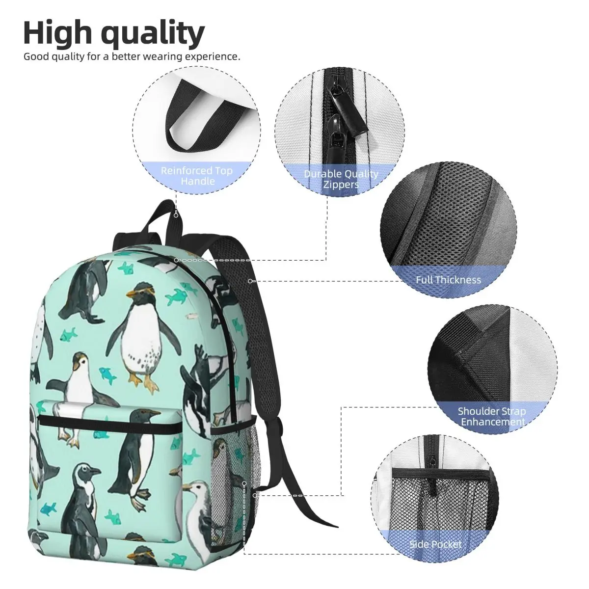 Lots Of Little Penguins On Mint Backpack Boys Girls BookBag Children School Bag Computer Shoulder Bags for Men Women
