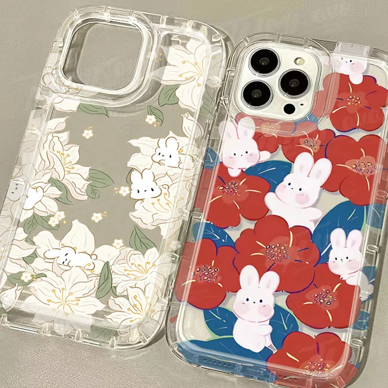 Cute Rabbit Colorful Flower Case for Xiaomi Redmi Note 12 Pro Plus Turob 12S 11 11S 10 10S 9 9S 8 Pro 12C 10C 10X 9A 9T Cover