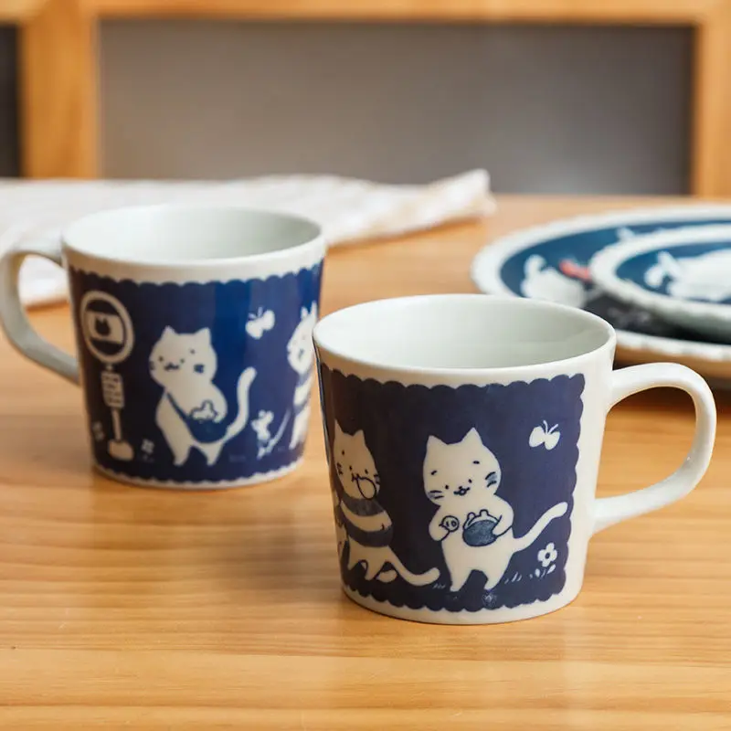 Japanese-style tableware cartoon cat pattern cute creative dishes household plates bowls mugs diner plate nail stamping plates