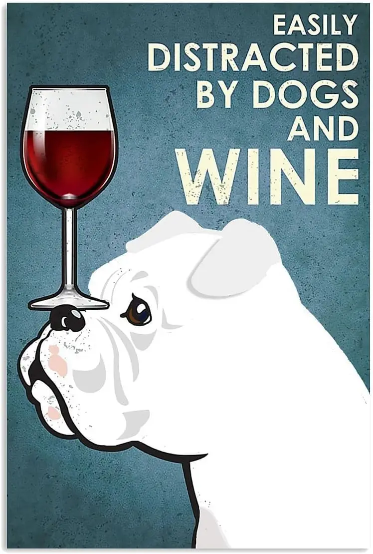 Cuadro en lienzo con diseño de perro Boxer blanco, fácilmente distraído por perros y vino, carteles impresos modernos, pinturas en lienzo vintage, decoración de pared