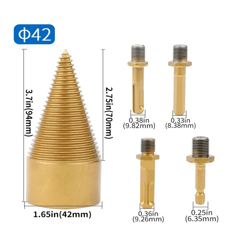 A19F-5Pcs Drill Bit Removable Cones Kindling Wood Splitting Logs Bits Heavy Duty Electric Drills Durable Easy To Use (42Mm/1.65I