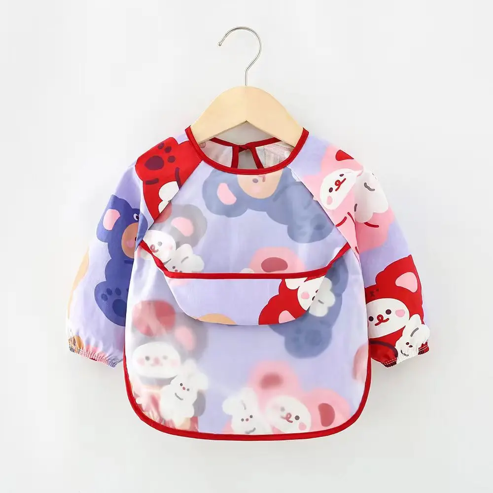 Kids Bibs Baby Cartoon Drawing Bib Waterproof Eating Pocket Self Feeding Long Sleeve Infant Antifouling EVA Apron Baby Clothes