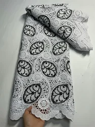 White And Black African Guipure Lace Fabric Nigerian Embroidery Cord Mesh Water Soluble Material 5 Yards Tissu Africain ZW12