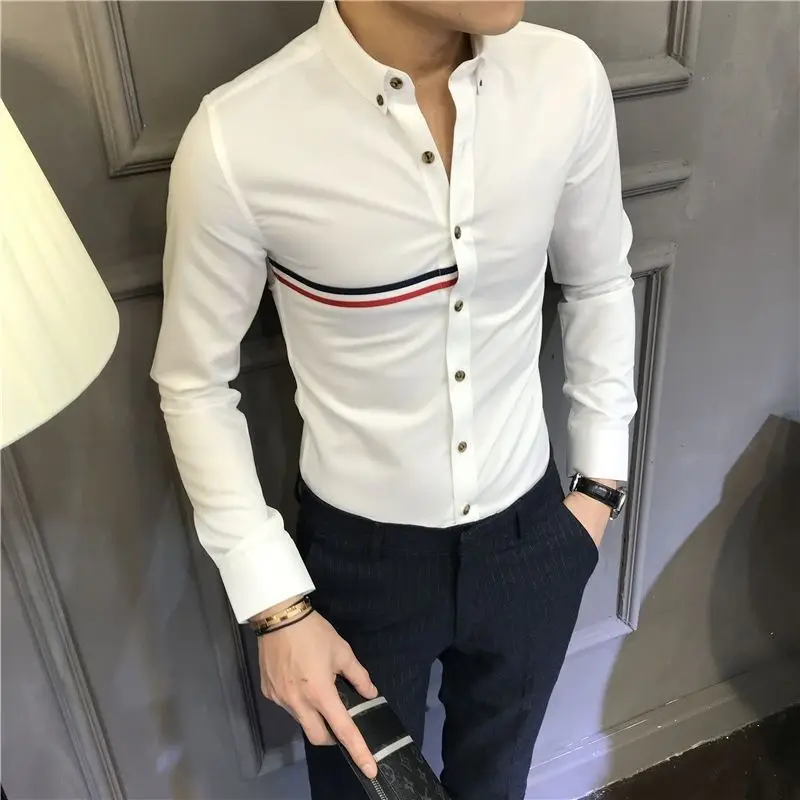 Male Spring High Quality Long Sleeve Shirts Men\'s Slim Fit lapel Leisure Shirts Fashion Tops Plus Size 4XL