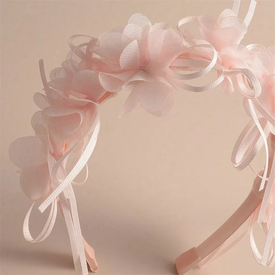 Korean fashion Butterfly Flower Girls Headbands Cute Pearl Feather Wedding Crown Princess Dance Party Headwear Hoop Accessories