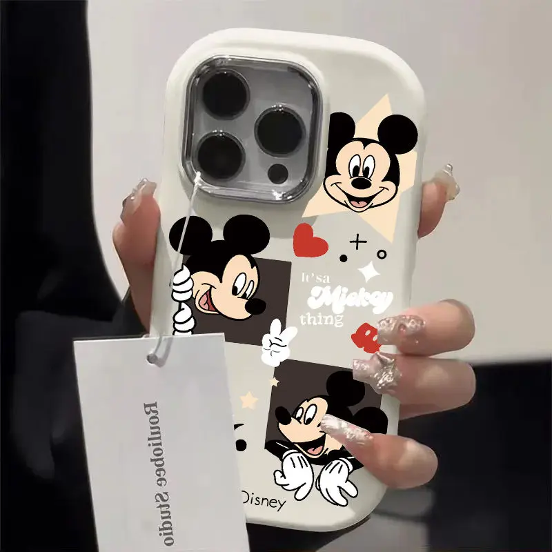 Disney Mickey Mouse Lovely Cute Cartoon Phone Case For iPhone 15 14 13 12 11 Pro Max XR XS X 7 8 Plus Silver Photo Frame Cover