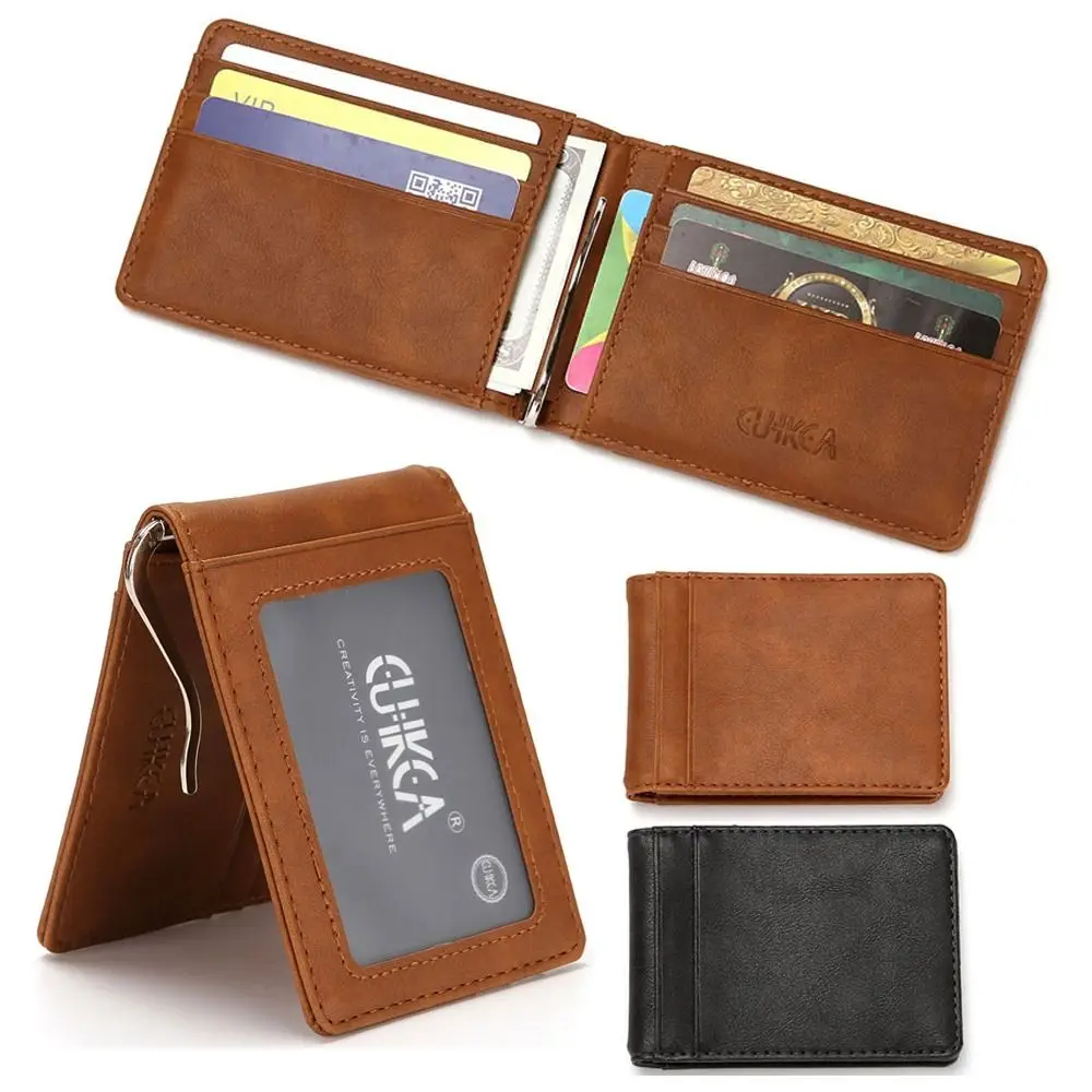 Mini PULeather Short Wallet Ultra-thin Card Holder Male Purse Money Clips Anti theft Swipe Credit Card Case Men