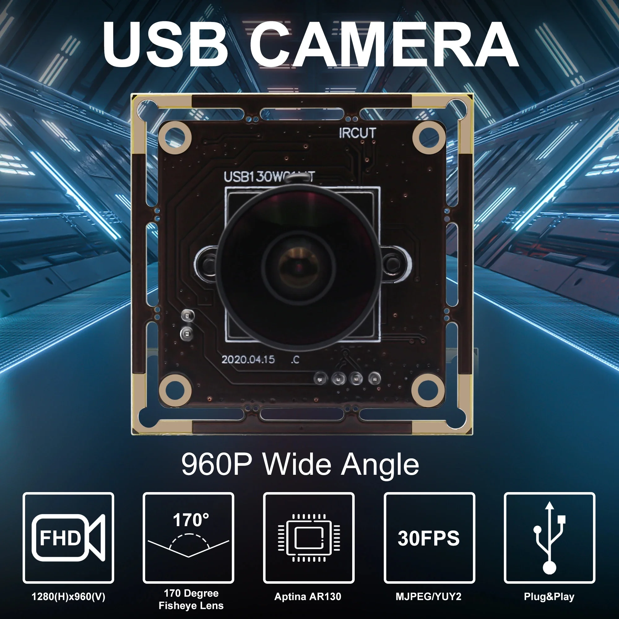Module de caméra USB grand Angle SVPRO avec objectif Fisheye 170 degrés, caméra 960P à faible éclairage 0,01lux pour Machine industrielle