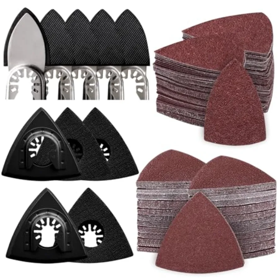 

260pcs Oscillating Tool Sanding Pads Kit, 5pcs Triangle Sanding Pads and 5pcs Finger Sanding Pad, 250pcs Multitool Sandpaper Se
