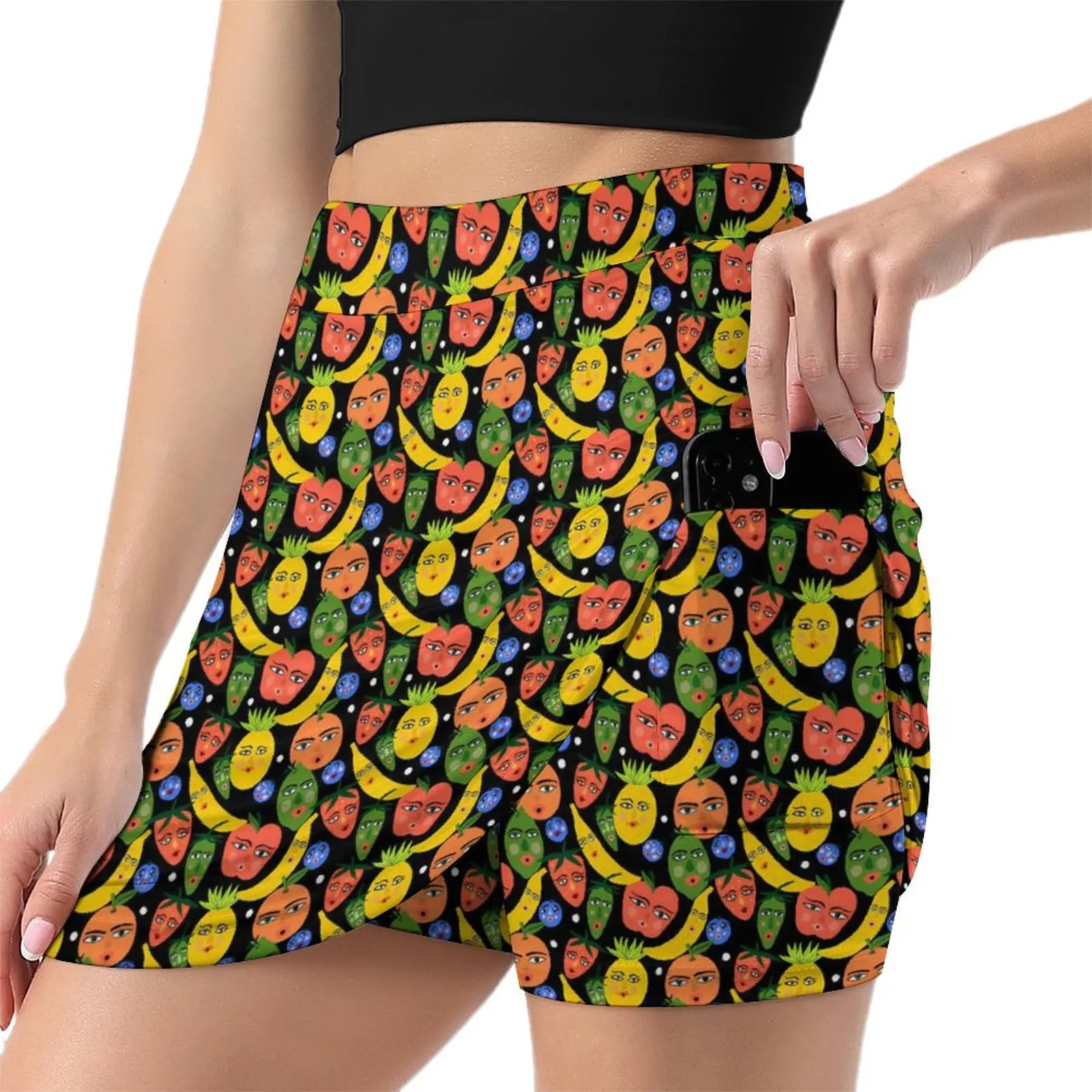 Fruit Print Skirt Women Funny Fruit Salad Kawaii Mini Skirts Summer Y2K High-waisted Pattern Oversized Casual A-line Skirt