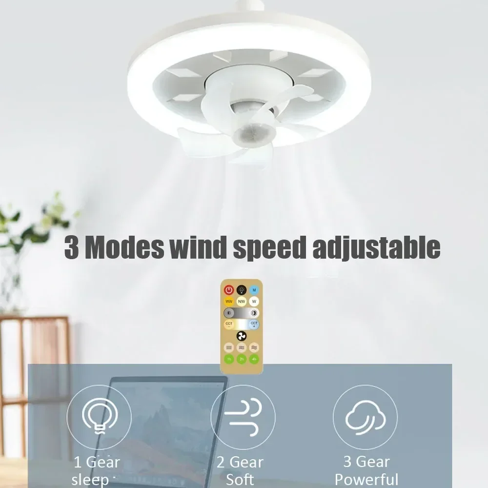 60W Ceiling Fan E27 With Led Light And Remote Control 360 ° Rotation Cooling Electric fan Lamp Chandelier For Room Home Decor