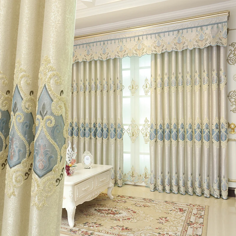 

New European Luxury Curtains for Living Room Bedroom Embroidery Atmosphere Hall Blackout Floor-to-ceiling Windows Tulle