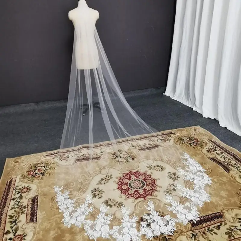 31BF Cathedral Bridal Veil Embroidery Head Cover Mantilla Bridal Wedding Long Veil