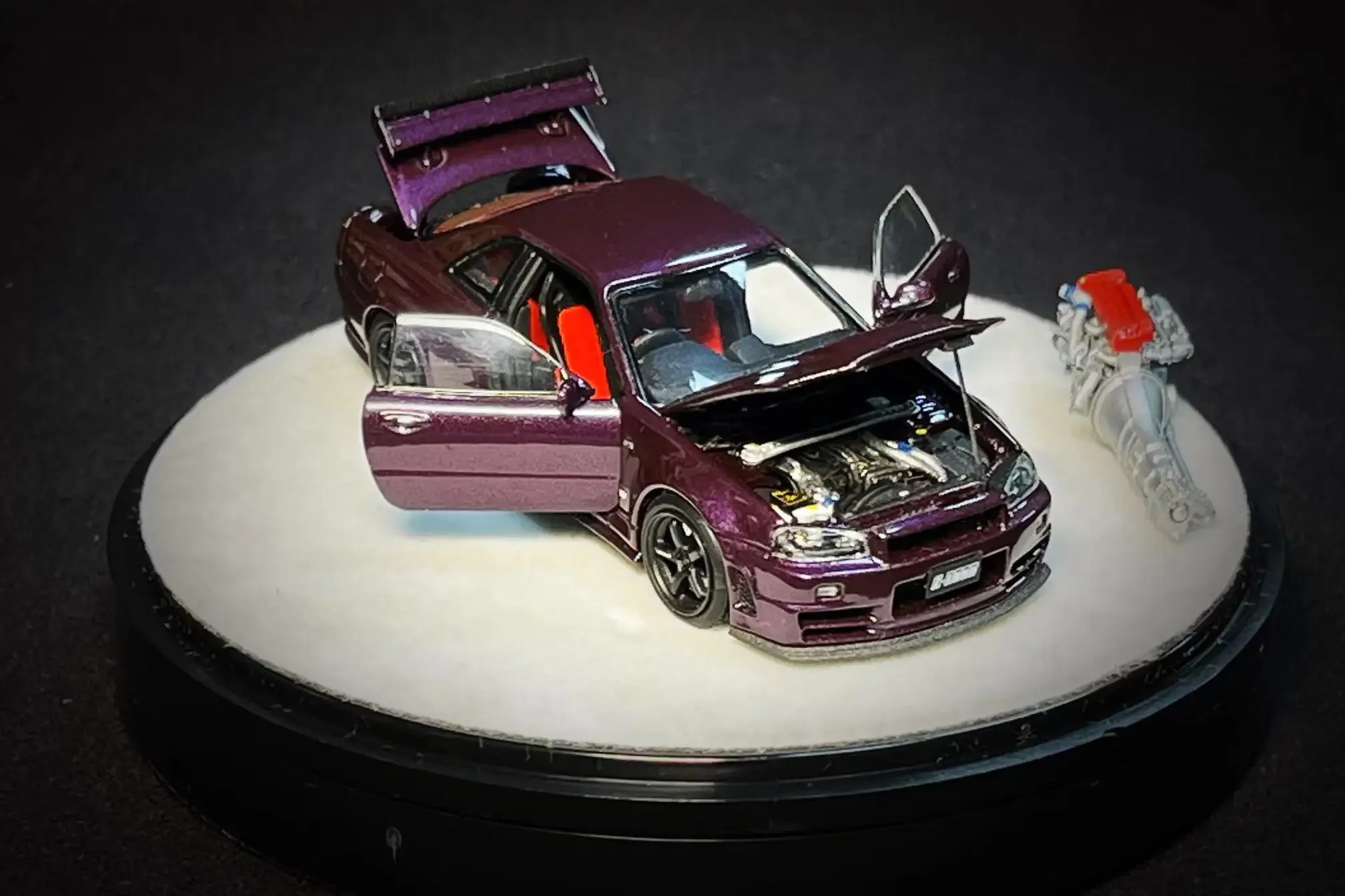 PGM x One model 1:64 R34 Z Tune Jade Midnight purple Full opened Limited Edition Diecast Model Car