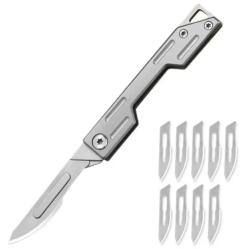 Stainless Steel Folding Hobby Knife Kit with 9 Disposable Blades for Crafting and Precision Cutting