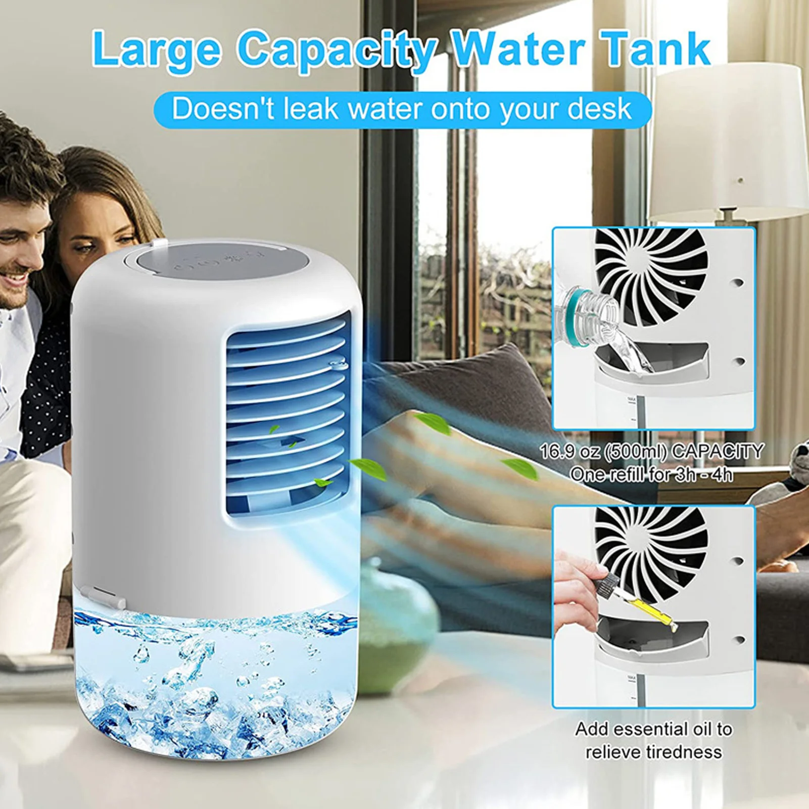 Portable Air Conditioner Portable Air Conditioner Night Light 500ml  Timing Function Low Noise 3 Speeds Air Conditioner Fan