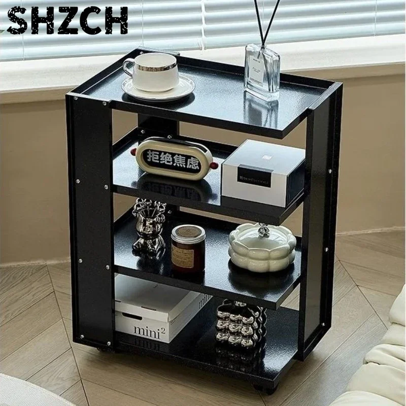 Pink Multilayered Side Cabinet Living Room Mobile Iron Storage Rack Multifunctional Sweet Table Versatile Scene Room Desk