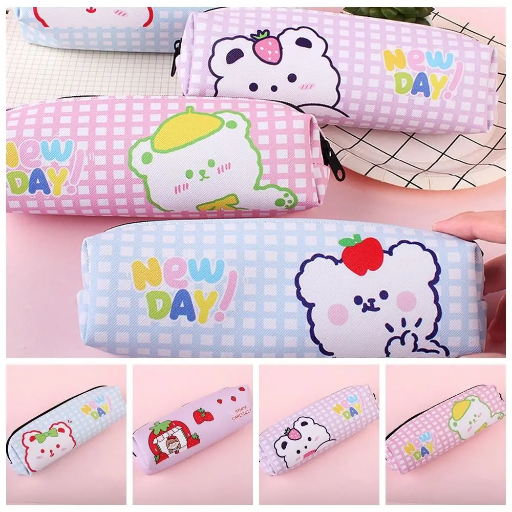 Portable PU Pencil Case Cartoon Office School Supplies Stationary Organizer Large Capacity Pen Bag