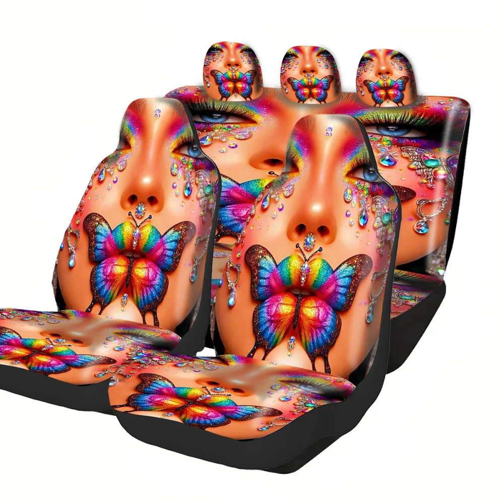 

Printed Car Seat Covers With Trendy Patterns - Universal Fit For SUV & Sedan, Easy Installation Full Set, Breathable Washable Fa