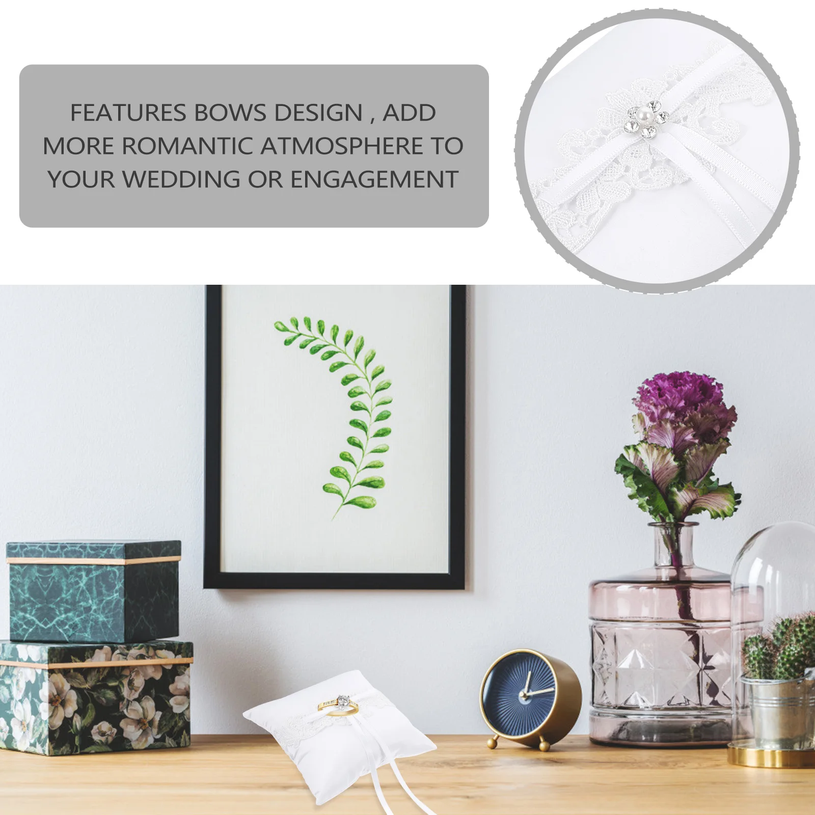 

1 pc Lace Pillow Romantic Bows Design Wedding Cushion Bridal Ring Holder Engagement Ring Bearer Cushion Wedding Supply