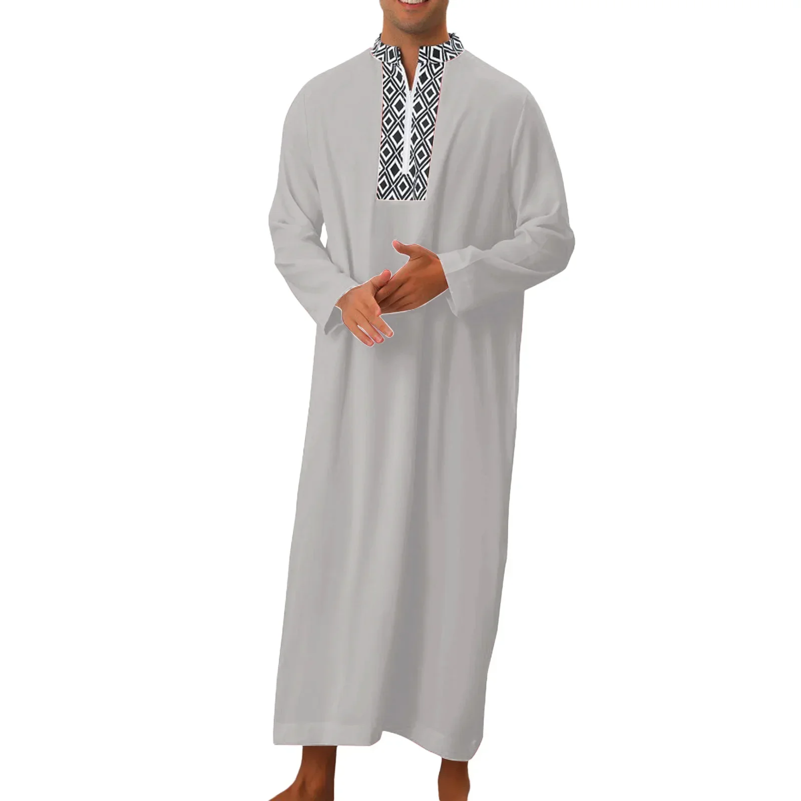 Fashion Muslim 2024 pakaian pria Muslim kerah V Kaftan Maroko setengah ritsleting kasual djellas Abaya Jubba Thobe