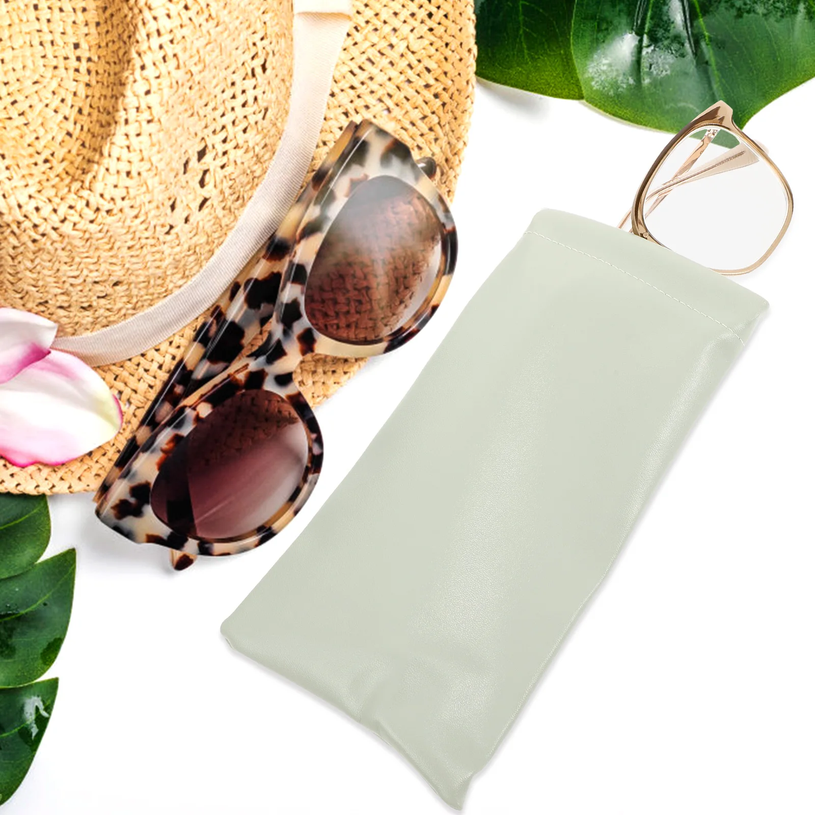 

2PCS Glasses Storage Bag Soft PU Sunglasses Pouch Eyeglasses Case Pink Green Auto Closure Travel Jewelry Packaging Tools